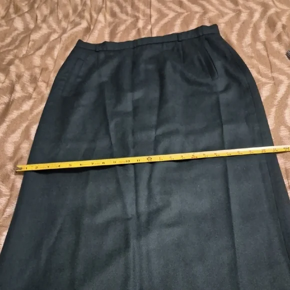 Vintage Rafaella Dark Green Wool Straight Maxi Skirt Size 16 - Picture 3 of 10